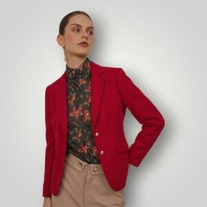Talbots Wool Blend Blazer 4 Crimson Red Gold Crest Buttons Old Money Quiet